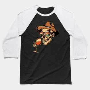 Skull drinking wine Baseball T-Shirt